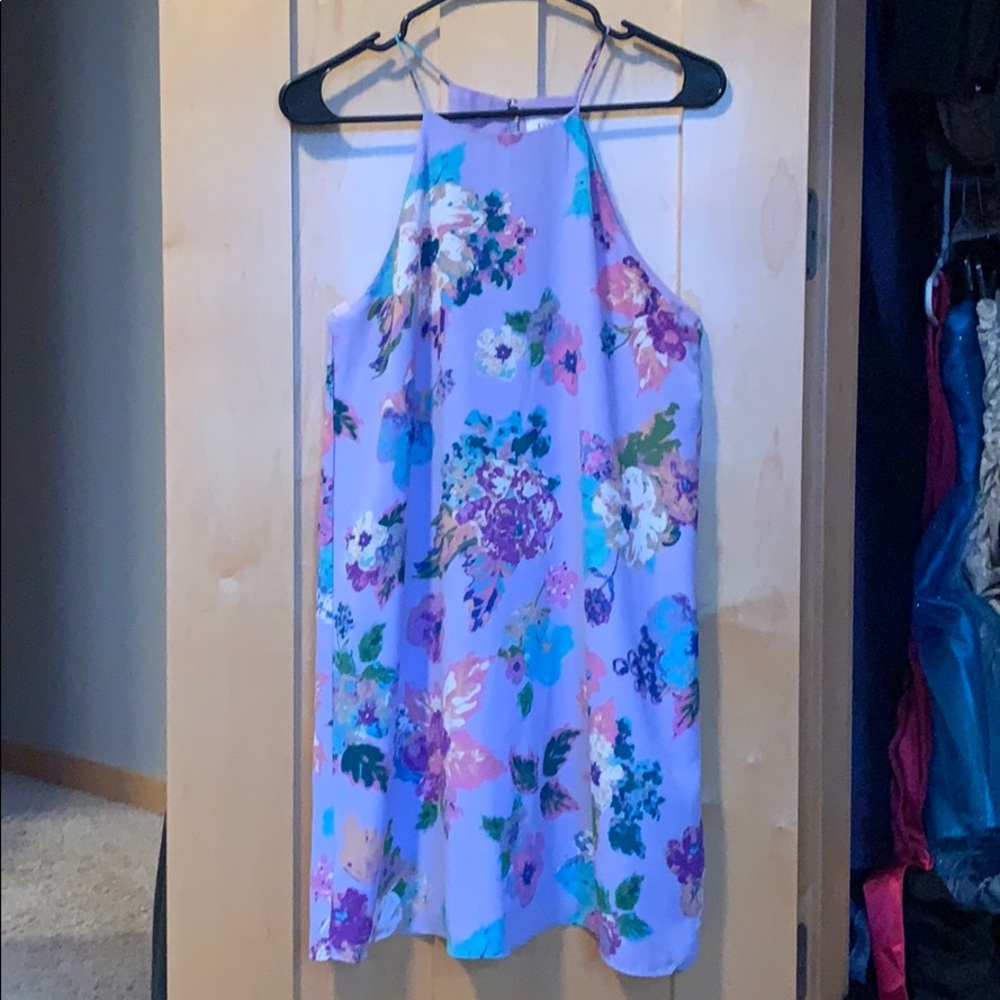 lavender and floral shift dress